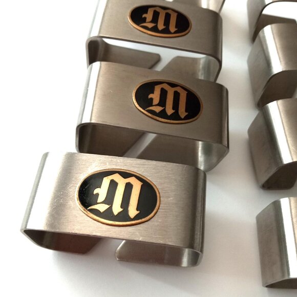 8 Monogram "M" or "W" Napkin Ring / Holder Vintage Tablecloth Thanksgiving Table - Picture 10 of 10